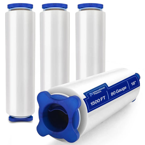 Beefy 18 Inch Stretch Film Wrap 1500 Feet, 4 Pack with tension handles, clear industrial grade plastic for moving and storage