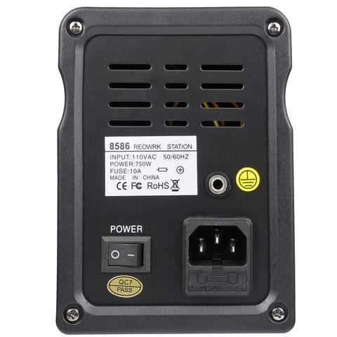 Back view of 2-In-1 Digital Soldering And Hot Air Rework Station with LED Display Anti Static Design, showing power input and vent.
