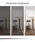 Brighten Up Your Space With A Modern 11 Inch Flush Mount Crystal LED Ceiling Light 4000K Daylight White 1980 Lumens K9 Crystal Beads Ideal For Kitchen Bathroom Bedroom And Hallway showcasing dimmable brightness levels at 10%, 50%, and 100% in a room setting