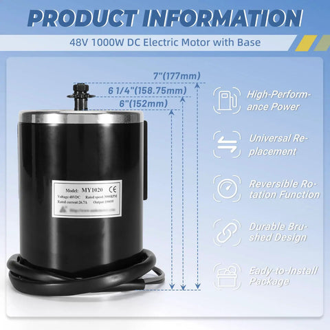 48V 1000W Brushed DC Motor For Scooters E Bikes Go Karts And Mini Bikes With 11 Tooth Sprocket Reversible Replacement For MY1020 ZY1020G Compatible Fits Right In
