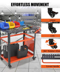 36 By 24 Inch Steel Welding Table With 1200 Pounds Capacity featuring mobile cart, pegboard, and tool slots in a shop setting.