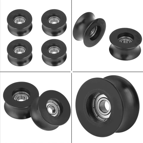 Four Piece 2 Inch U Shaped Nylon Pulley Wheels Set 40mm Grooved U Type Rollers With Bearings 8x40x20mm For Driving Mechanical Equipment And Doors And Windows Smooth Quiet Operation And Heavy Duty Durable Pulleys, four black rollers