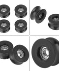 U Type Groove Pulley Roller Guide Wheel 8x39.5x20.1mm With Internal Lubrication For Doors Tracks And Mechanical Equipment Durable Metal Plastic Black Roller For Smooth Low Friction Motion, black U-groove rollers set