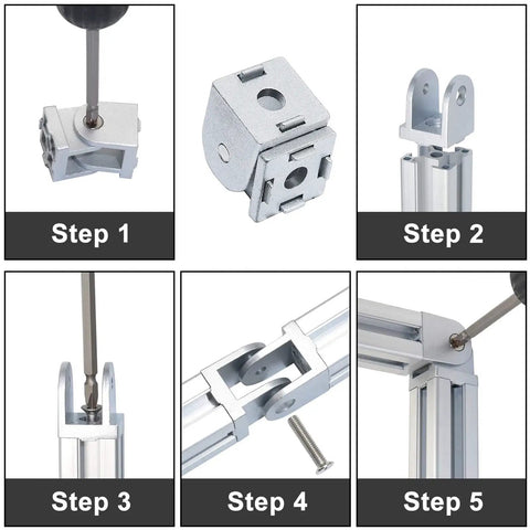 Zinc Alloy Die Cast Right Angle Pivot Joint Connector For 2020 Series V T Slot Aluminum Extrusion Profiles Dope Durability Built To Last Silver Finish installed on 20x20 aluminum frame