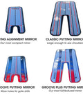 Four types of Putting Mirror Alignment Training Aid for a killer consistent golf setup shown with different designs and features.