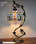 Tiffany Lamp Cloudy Blue Stained Glass Table Lamp With Metal Leaf Base In Bronze Finish 21 Inch Tall 8 Inch Shade S558 Series