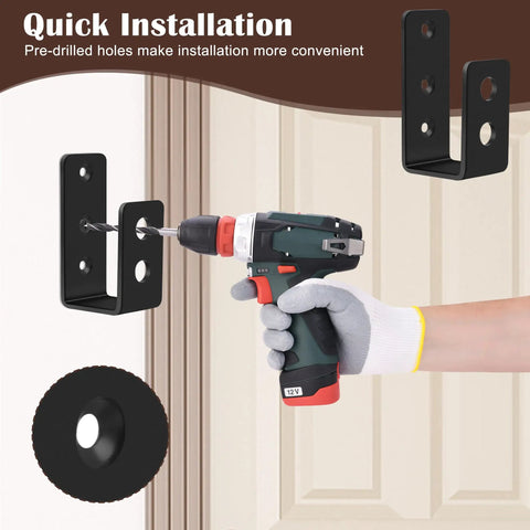 Top Shelf Heavy Duty Door Barricade Brackets For Total Security shown with drill for easy installation on a door.