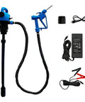 Built Tough 55 Gallon Electric Drum Pump Moves Diesel And Def Fluid Quick With 120 Volt Ac Or 12 Volt Dc, handheld pump assembly with hoses and battery clips.