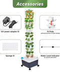 Vertical Hydroponic Growth Tower With 14 Layers And 70 Slots For Easy Balcony Garden, Automatic Watering System, accessories overview
