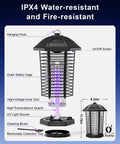 High Power LED Bug Zapper For Outdoor And Indoor Use 4200V Electric Fly Trap with safety cage, UV light, and collection tray.