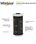 Whole House Water Filter With FACT Technology showing premium carbon filter, 6-month life, reducing sediment and chlorine taste and odor.