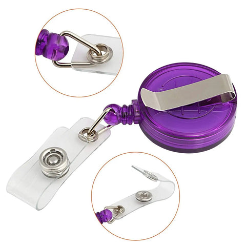 Purple retractable reel from 20 Pieces PU Leather Badge Reel Card Holders Set With Retractable Reels And Durable Metal Clip Back