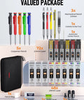 Pro Grade Carpenter Drawing Kit With Straight Up Solid Lead Pencils And Mechanical Refills, Sharpener, Carbide Scribe, Mini Level, Center Punch, Canvas Bag For Crew Leaders And Tradesmen showing various pencils, leads, and tools.