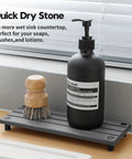 Total Game Changer For Messy Counters, This Fast Drying Diatomite Sink Caddy 10x4 inches with a soap pump and brush.