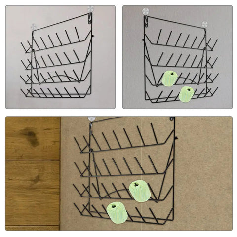 Hella Durable Wall Mount Display Rack Two Pack Iron Hanging Storage Organizer For Mugs Glasses And Home Decor Space Saving Black Rack, showing black iron wall-mounted rack.