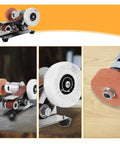Ultra Compact Mini Electric Belt Sander With Grinder Set showing grinding wheels and belt for DIY edge polishing and sharpening.