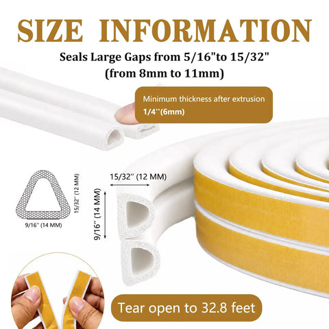 Size details of 32 Foot Self Adhesive Foam Weather Stripping For Doors And Windows D Shape Draft Stopper Tape.