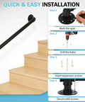 Installation guide for Built Like A Tank 3Ft Metal Industrial Stair Railing, showcasing steps for securing handrail to stairs.