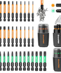 Impact Screwdriver Bits Set 33 Piece With Two Inch Allen And Torx Bits SAE And Metric S2 Steel Magnetic One Quarter Inch Hex Shank CNC Machined Bits In Storage Case For Automotive DIYers And Home Repair displayed on white background