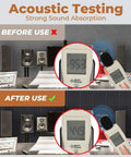 Acoustic testing showing sound reduction with 24 Pack Black Pyramid Acoustic Foam Panels 12 X 12 X 2 Inches High Density Soundproof Panels
