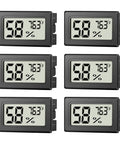 Six Pack Mini Hygrometers For Indoor Humidity And Temperature, Digital Thermometer Monitor With Clear LCD Display, 2 In 1 Sensor, Perfect For Home Office Greenhouse, Easy Readings; six black LCD units