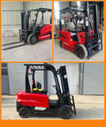 Battery Powered Forklift For Warehouse Cargo Transport And Pallet Movement A Real Workhorse Electric Material Handling Lift Truck For Efficient Distribution And Storage Operations, red electric forklift side view