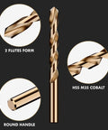 Pro Grade Cobalt Drill Bit Set 29 Pcs M35 High Speed Steel Bits For Hardened Metals close-up showing flutes and handle