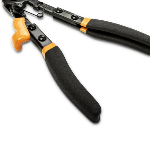 Close-up of Cable Hose Clamp Pliers For Hard To Reach Clamps Snaking Cable For Removing And Installing Spring And Flat Band Hose Clamps