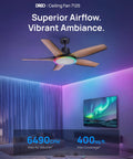 Straight Premium 52 Inch Smart Rgbic Ceiling Fan With Totally Lit Dimmable Lights And App Control For A Super Chill Lounge In Any Living Room Or Game Den, featuring vibrant RGBIC lighting and wood blades.