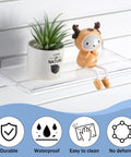 Four Pack Slatwall Shelves 14.5 By 5.9 Inches Dope Durable Plastic Floating Wall Mount Shelves with plant and figurine displayed