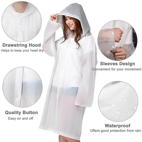 Lightweight Adults Rain Poncho Set 2 Pack With Hood Reusable Waterproof Rain Coats For Women And Men with hood and button details