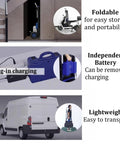 Heavy Duty Electric Stair Climbing Dolly With 1200 Watt Motor and Telescoping Handle for Hauling Up To 551 Lbs, featuring foldable design, removable battery, and lightweight for easy transport.