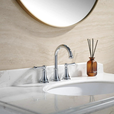 Chrome Dope Two Handle 8 Inch Widespread Bathroom Sink Faucet With Pop Up Drain For 3 Holes High Arc Vanity Tap Brass Installed