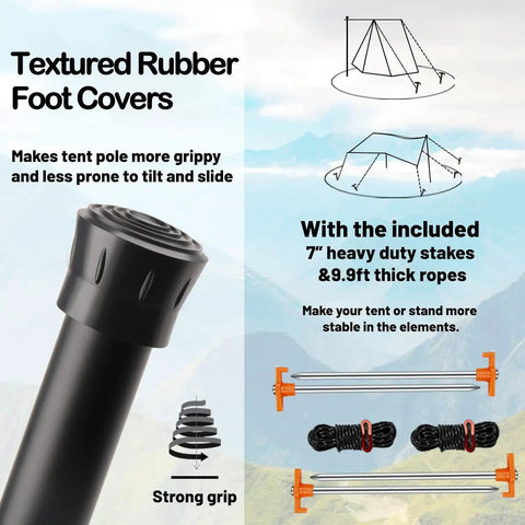 Textured rubber foot covers on Beefed Up Heavy Duty Adjustable Tarp Poles 8.7Ft Telescoping Aviation Aluminum Canopy Poles.
