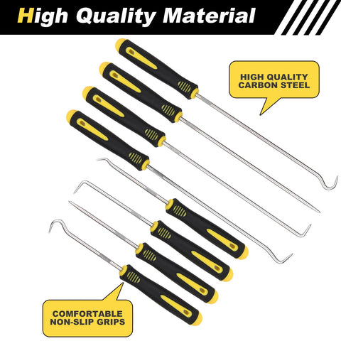 8 Piece Pick And Hook Tool Set For Auto Mechanics Built For Tough Jobs Precision Automotive Picks CRV Steel Non Slip Grip
