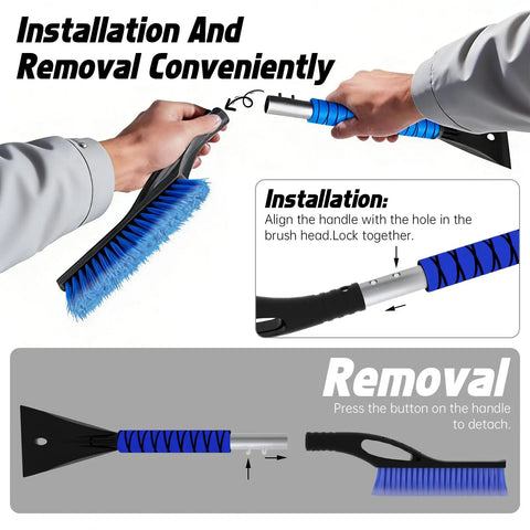Two In One Snow Brush And Ice Scraper For Cars, 27 Inch Detachable Handle With Ergonomic Foam Grip, installation steps.