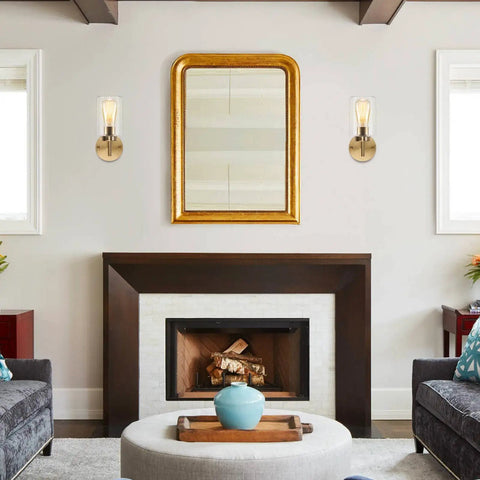 Gold Wall Sconce Set Of Two Rustic Brass Vanity Lights For Bathroom And Hallway Dope Industrial Farmhouse 1 Light Wall Lamps With Glass Shade Modern Home Decor Vibe For Living Room Bedroom Entryway
