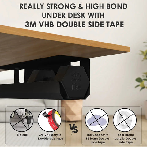 Under Desk Cable Management Tray With 3M VHB Tape, Slim Steel Wire Organizer attached under desk with strong adhesive