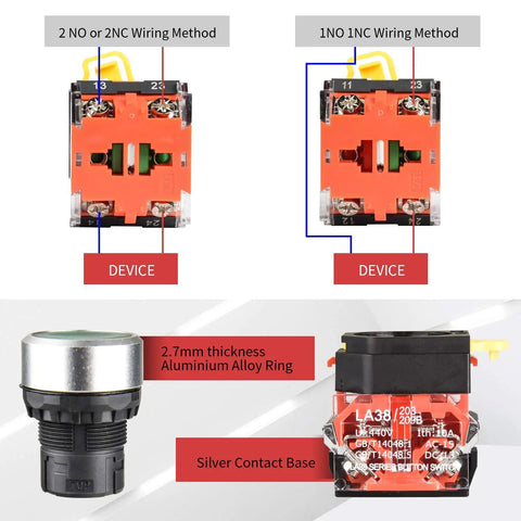 22mm 2 Position Maintained Selector Switch 10A 440V Pack Of 2 Plastic Body Aluminum Head With 4 Terminals for control panels