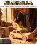 Person using Premium Sandpaper Set With Ergonomic Hand Sander 72 Pieces 13 Grit Levels From 80 To 3000 on wooden car model
