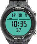 Nepto Freediving Watch Computer with ultra compact 48mm case, 35mm high contrast display showing time and date.