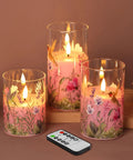 Pink Hummingbird Glass Flameless Candles Set Of 3 With Remote Control Flickering LED Pillar Candles Battery Operated Real Wax In Glass