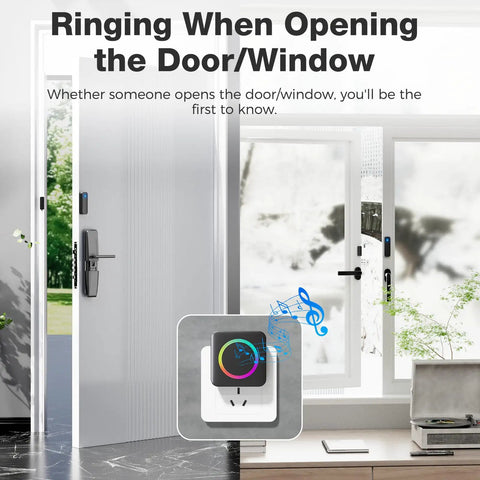 Wireless Door Chime When Doors Open For Home And Business Use, Easy Install Door Sensor Bell That Alerts When Entry Is Detected, Perfect For Toddlers And Seniors With Dementia, Customizable Tones And Several Volume Options, black sensor on door