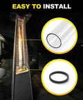 Beefed Up Replacement Quartz Glass Tube With Rubber Ring For Four Sided Pyramid Patio Heaters 49.5 Inch Tall And 4 Inch Diameter Fits 87 Inch Four Sided Pyramid Outdoor Heaters Durable Glass Tube Accessory For Outdoor Heaters, shown with rubber ring and installed on heater