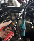Automatic Locking Ratcheting Hose Pinch Off Pliers 10 Inch Heavy Duty Swivel Jaw Clamp in use on automotive hose
