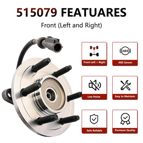 Front Wheel Hub Bearing Assembly For 4x4 Ford F-150 2005 To 2008 And Lincoln Mark LT 2006 To 2008 With 6 Lug Pattern And ABS Sensor Replacement 515079 Heavy Duty High Quality Hub Bearing Module.
