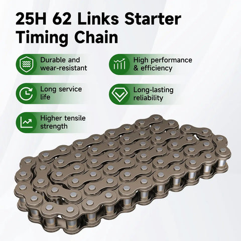 25H 62 Link Timing Starter Chain Breaker Kit for 50cc to 125cc Chinese ATVs, Go Karts, Dirt Bikes, Quad Rigs, with features list.
