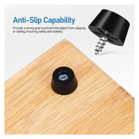 Screw-On Rubber Feet Set For Furniture And Appliances, 240-Piece PVC Foot Pads With Stainless Steel Washers on wood surface
