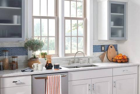 Modern kitchen with Hutchinson Spot Resist Stainless 2-Handle High Arc Kitchen Faucet With Side Sprayer, Fingerprint Resistant Finish