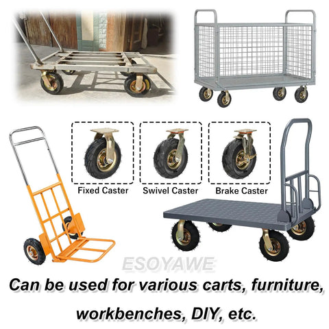 Heavy Duty Pneumatic Swivel Caster Wheels 4 Pack Built Tough Shock Absorbing Rubber Tires on carts and dollies.